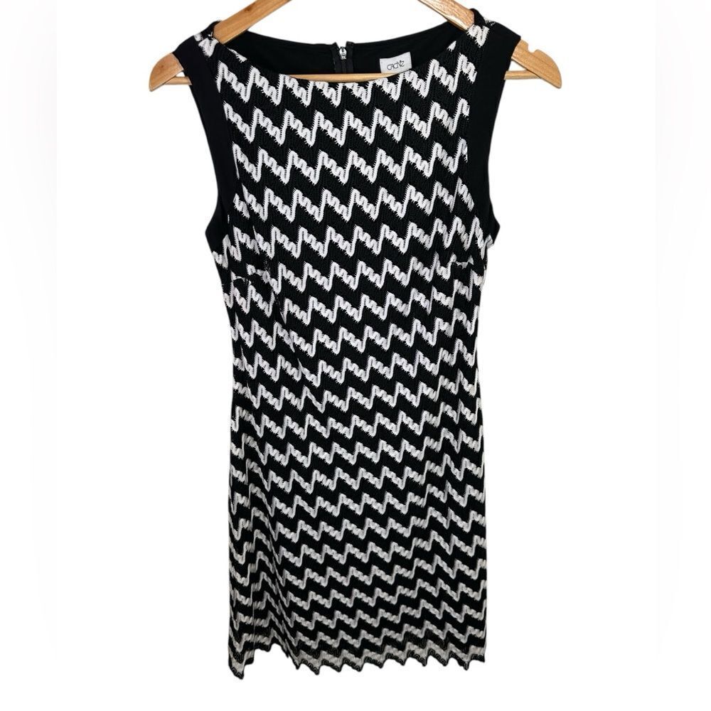 Cache Women's‎ Black White Zig Chevron Embroidered Lace Dress Size 4